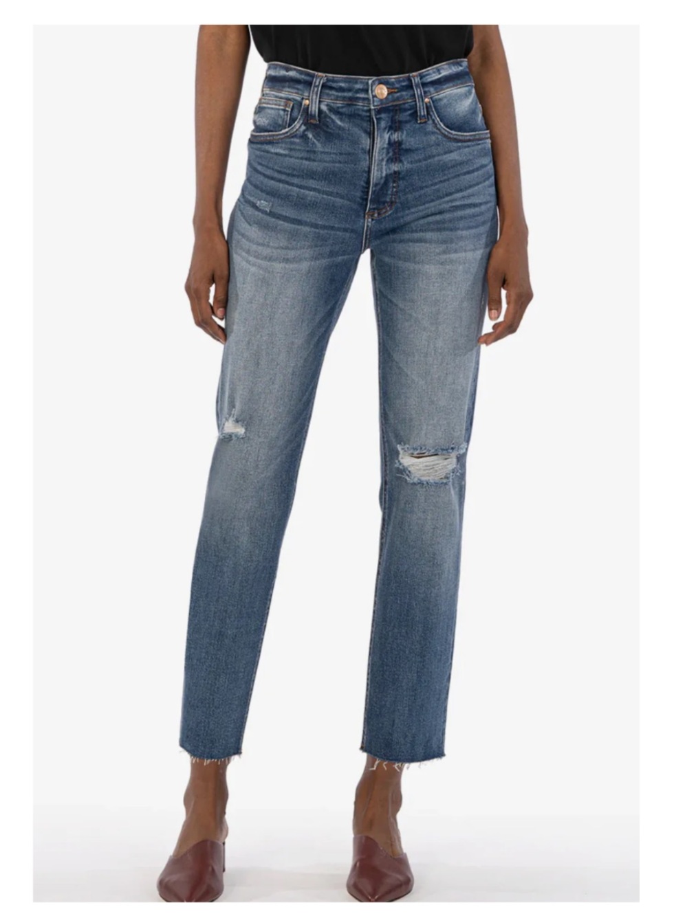 Kut Rachel Fab Ab Mom Jean High Rise Distressed Jeans